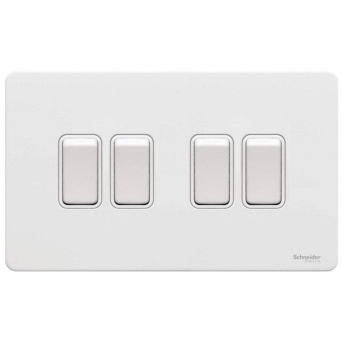 Schneider Ultimate Screwless White Metal 4G 2W Light Switch GU1442WPW Available from RS Electrical Supplies