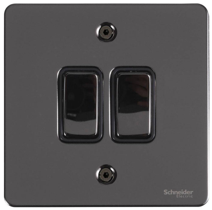 Schneider Ultimate Flat Plate Black Nickel 2G Retractive Switch GU1222RBBN