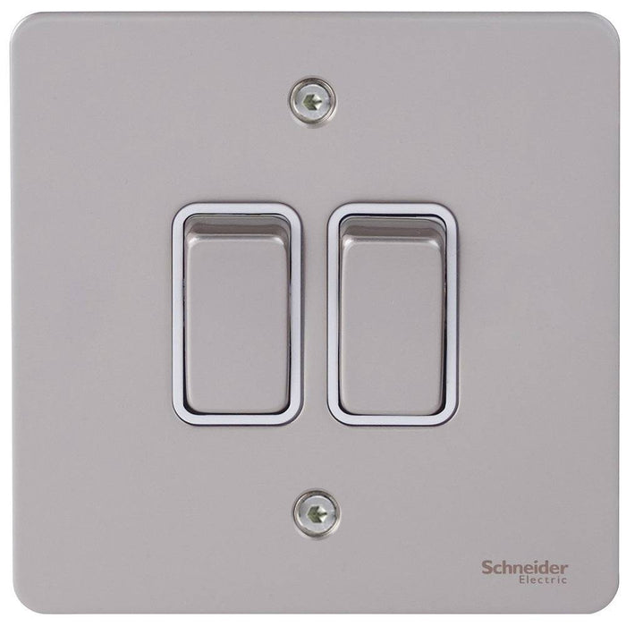 Schneider Ultimate Flat Plate Pearl Nickel 2G Retractive Switch GU1222RWPN