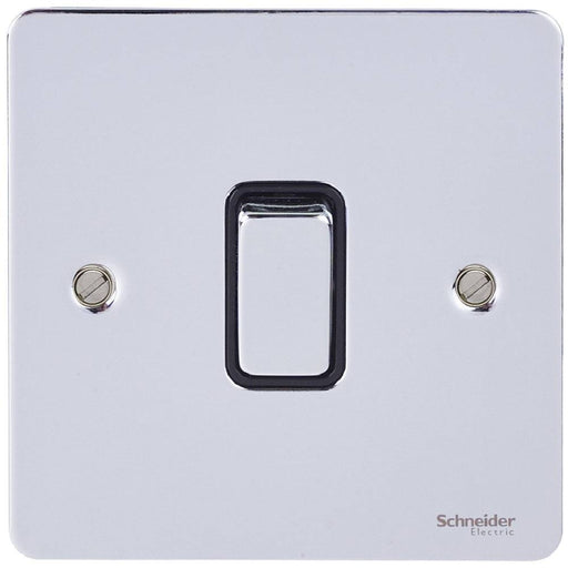 Schneider Ultimate Flat Plate Polished Chrome 1G Retractive Switch GU1212RBPCAvailable from RS Electrical Supplies