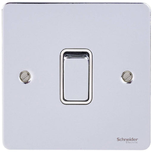 Schneider Ultimate Flat Plate Polished Chrome 1G Retractive Switch GU1212RWPCAvailable from RS Electrical Supplies
