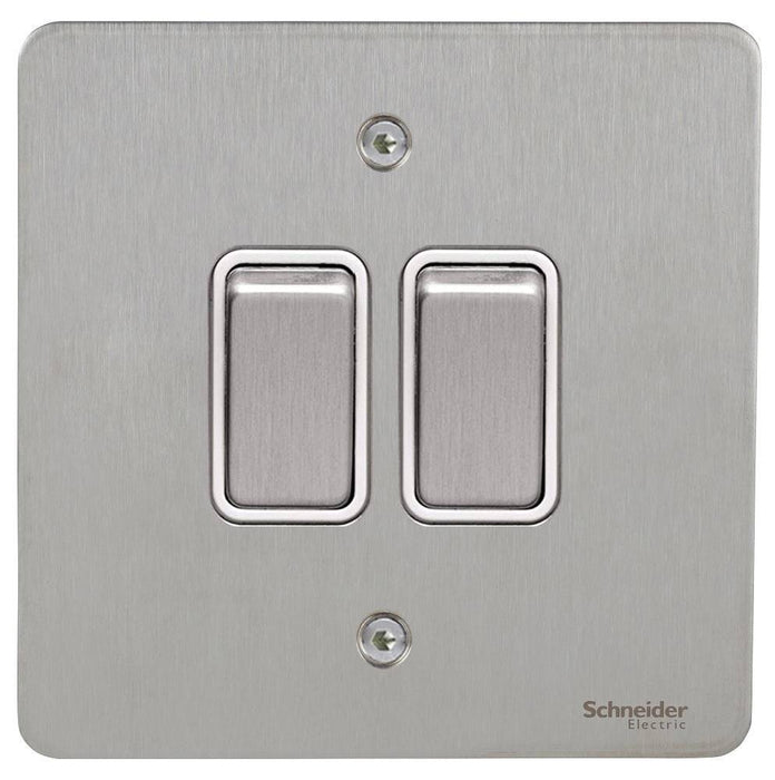 Schneider Ultimate Flat Plate Stainless Steel 2G Retractive Switch GU1222RWSS