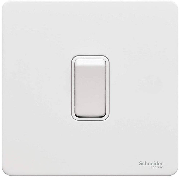 Schneider Ultimate Screwless White Metal 1G Retractive Switch GU1412RWPW Available from RS Electrical Supplies