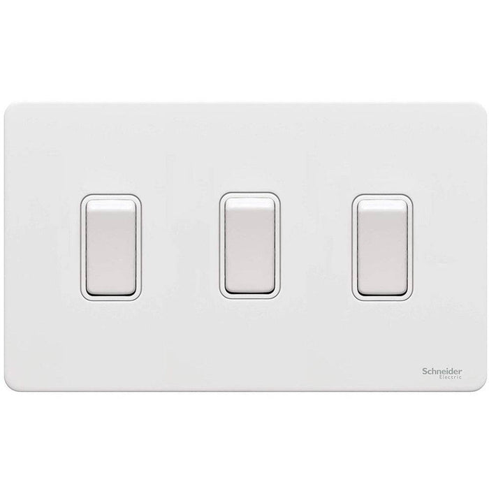 Schneider Ultimate Screwless White Metal 3G Retractive Switch GU1432RWPW Available from RS Electrical Supplies
