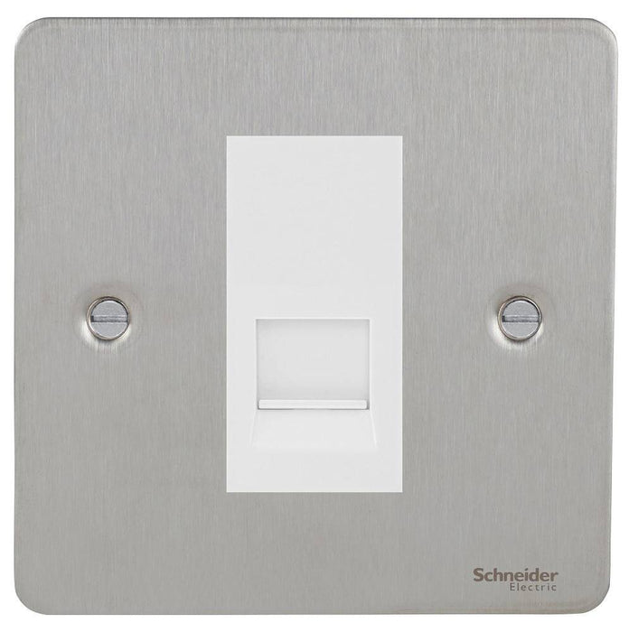 Schneider Ultimate Flat Plate Stainless Steel RJ11 Data Outlet GU7251MWSS