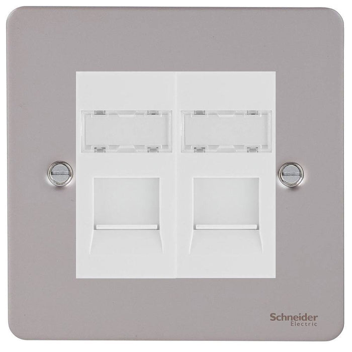 Schneider Ultimate Flat Plate Pearl Nickel Double RJ45 Cat6A Data Outlet GU7272C6AMWPN