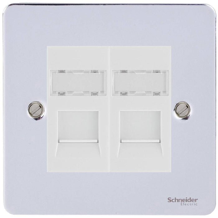 Schneider Ultimate Flat Plate Polished Chrome Double RJ45 Cat6 Data Outlet GU7272C6MWPC