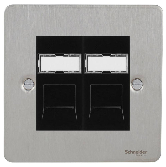 Schneider Ultimate Flat Plate Stainless Steel Double RJ45 Cat6 Data Outlet GU7272C6MBSS