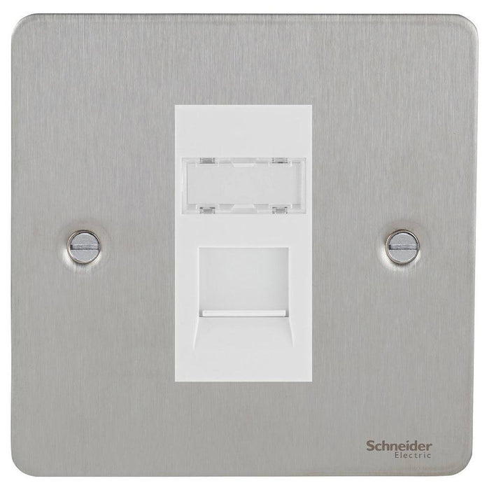 Schneider Ultimate Flat Plate Stainless Steel RJ45 Cat6A Data Outlet GU7271C6AMWSS