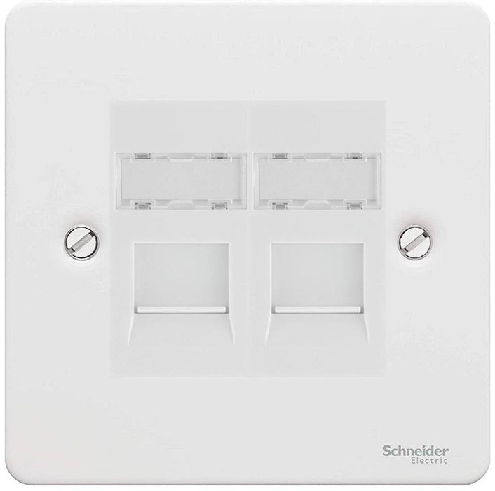 Schneider Ultimate Flat Plate White Metal Double RJ45 Cat6 Data Outlet GU7272C6MWPW