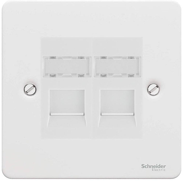 Schneider Ultimate Flat Plate White Metal Double RJ45 Cat6A Data Outlet GU7272C6AMWPW