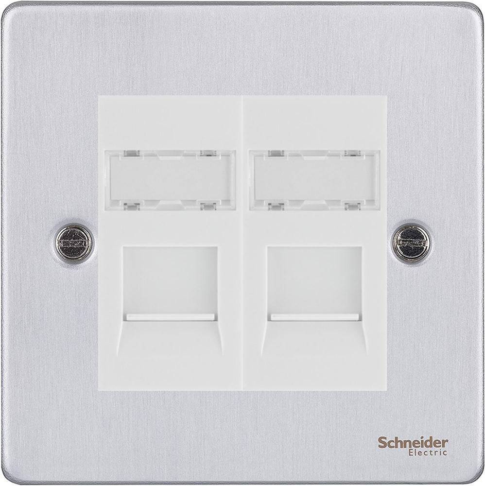 Schneider Ultimate Low Profile Brushed Chrome Double RJ45 Cat5E Data Outlet GU7572MWBC RS