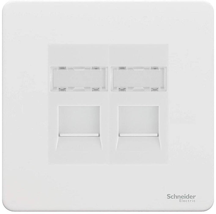 Schneider Ultimate Screwless White Metal Double RJ45 Cat5E Data Outlet GU7472MWPW Available from RS Electrical Supplies
