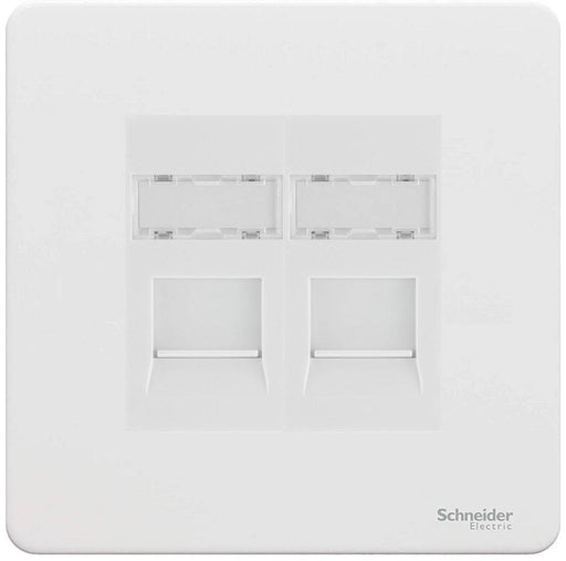 Schneider Ultimate Screwless White Metal Double RJ45 Cat6 Data Outlet GU7472C6MWPW Available from RS Electrical Supplies