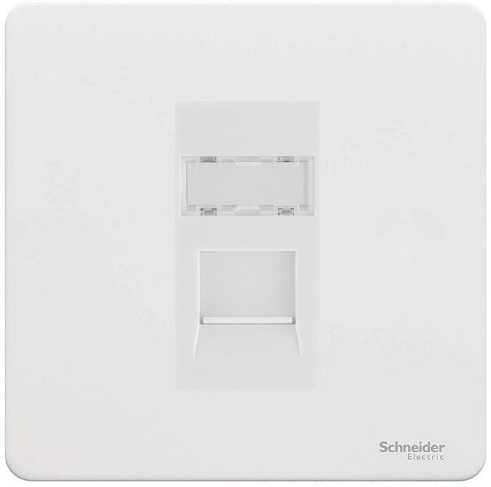 Schneider Ultimate Screwless White Metal RJ45 Cat5E Data Outlet GU7471MWPW Available from RS Electrical Supplies