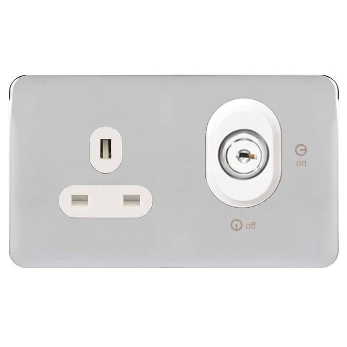 Schneider Lisse Deco Polished Chrome 13A Single DP Lockable Socket ...