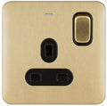 Schneider Lisse Deco Satin Brass 13A DP Single Socket with Neon GGBL3011DBSBAvailable from RS Electrical Supplies