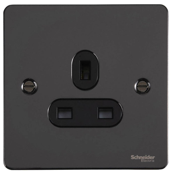 Schneider Ultimate Flat Plate Black Nickel 13A Single Unswitched Socket GU3250BBN