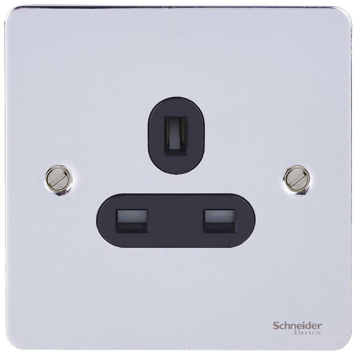 Schneider Ultimate Flat Plate Polished Chrome 13A Single Unswitched Socket GU3250BPC