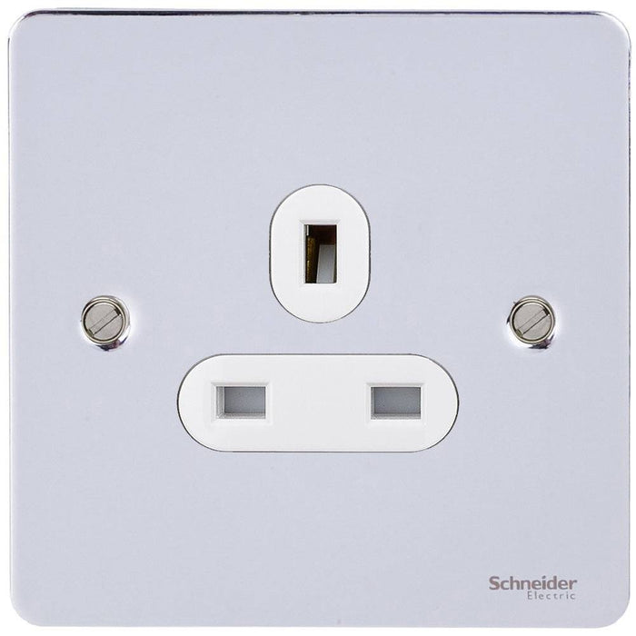 Schneider Ultimate Flat Plate Polished Chrome 13A Single Unswitched Socket GU3250WPC