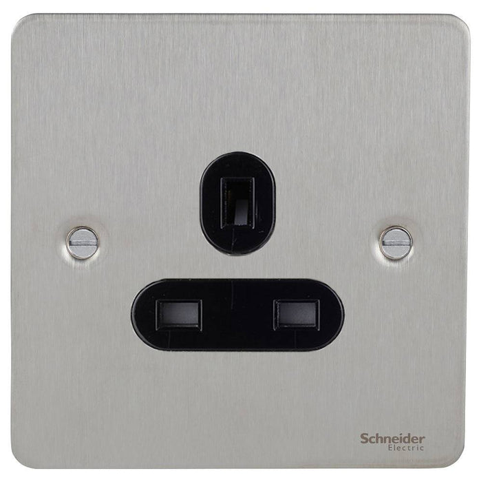 Schneider Ultimate Flat Plate Stainless Steel 13A Single Unswitched Socket GU3250BSS