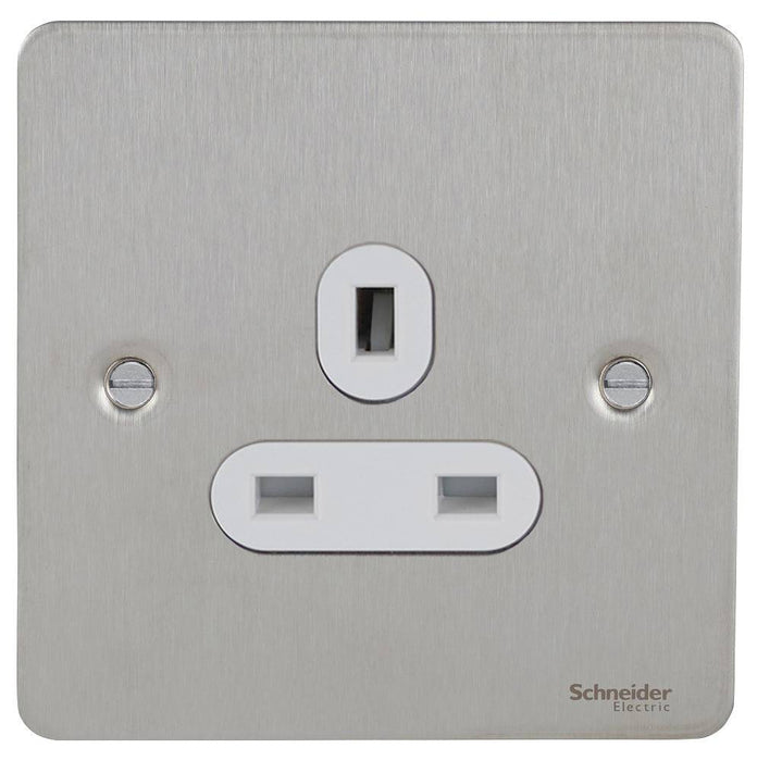 Schneider Ultimate Flat Plate Stainless Steel 13A Single Unswitched Socket GU3250WSS