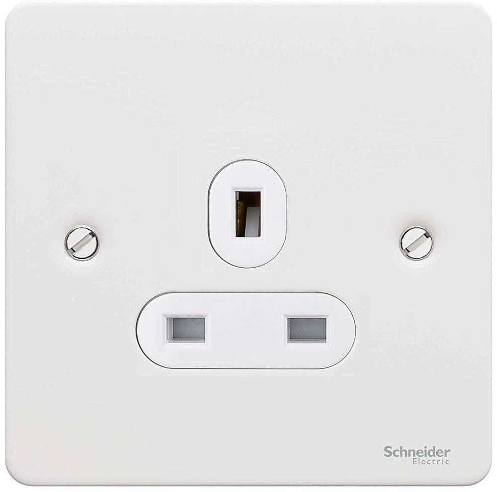 Schneider Ultimate Flat Plate White Metal 13A Single Unswitched Socket GU3250WPW RS Electrical
