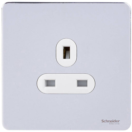 Schneider Ultimate Screwless Polished Chrome 13A Single Socket GU3450WPCAvailable from RS Electrical Supplies