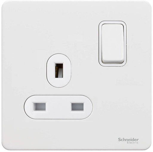 Schneider Ultimate Screwless White Metal 13A DP Single Socket GU3410DWPW Available from RS Electrical Supplies