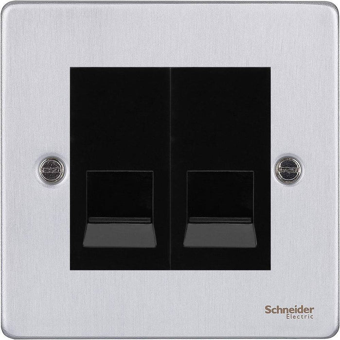 Schneider Ultimate Low Profile Brushed Chrome Double Secondary Telephone Socket GU75622MBBC