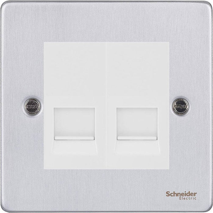 Schneider Ultimate Low Profile Brushed Chrome Double Secondary Telephone Socket GU75622MWBC