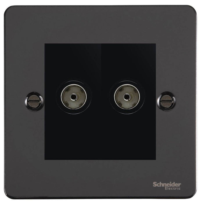 Schneider Ultimate Flat Plate Black Nickel Double Co-axial Socket GU7220MBBN