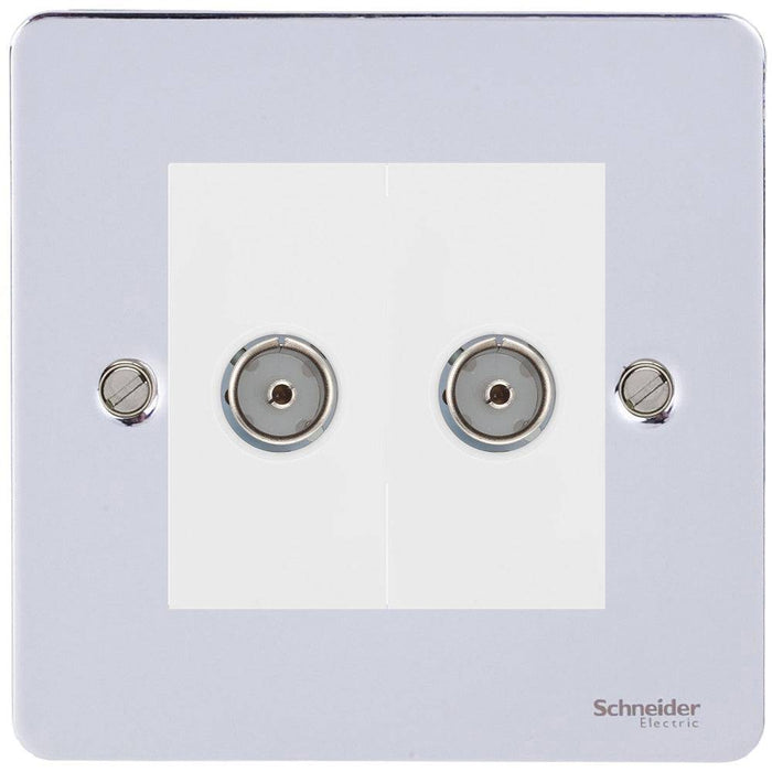 Schneider Ultimate Flat Plate Polished Chrome Double Co-axial Socket GU7220MWPC