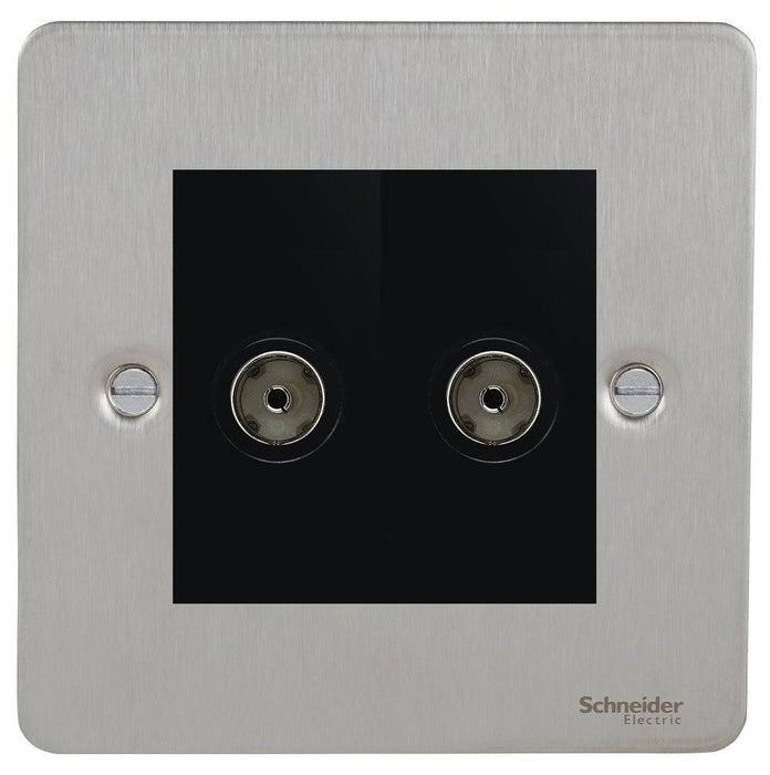 Schneider Ultimate Flat Plate Stainless Steel Double Co-axial Socket GU7220MBSS