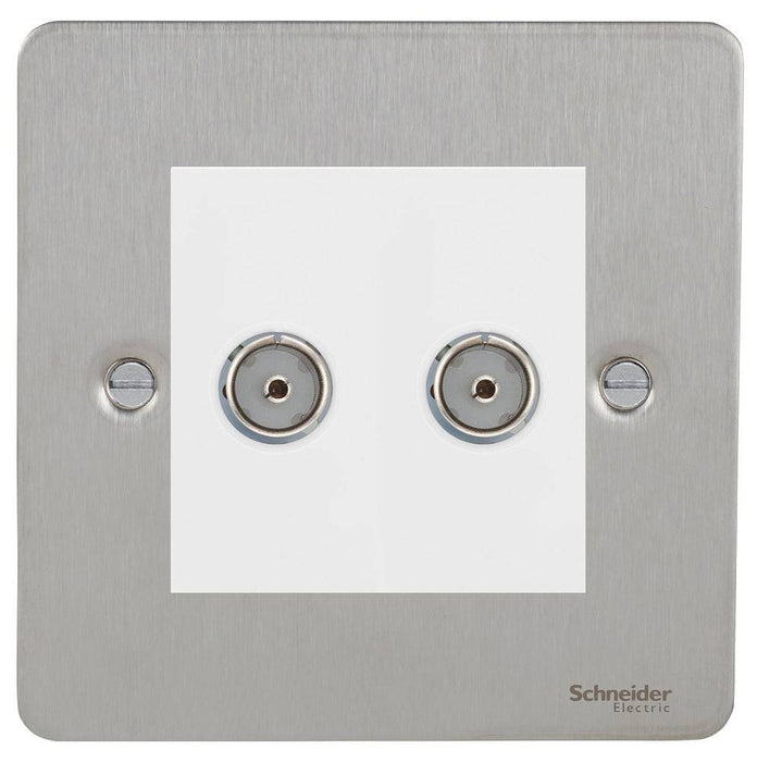 Schneider Ultimate Flat Plate Stainless Steel Double Co-axial Socket GU7220MWSS