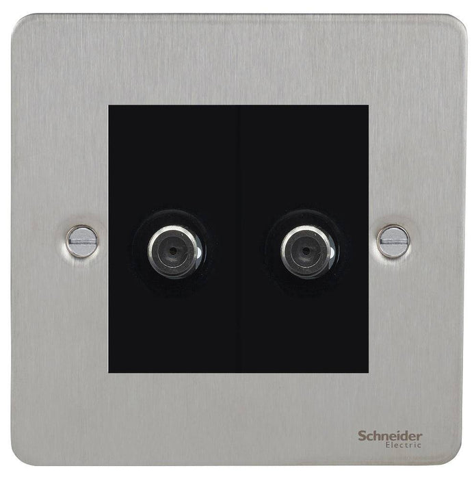 Schneider Ultimate Flat Plate Stainless Steel Double Satellite Socket GU72302MBSS