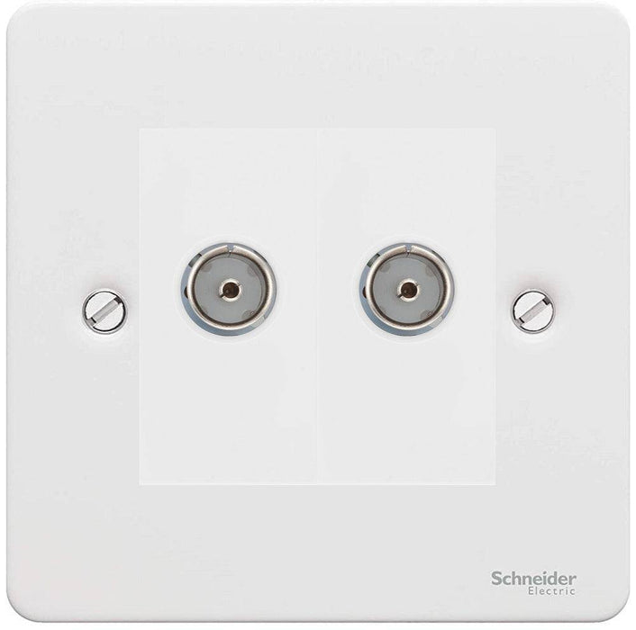 Schneider Ultimate Flat Plate White Metal Double Co-axial Socket GU7220MWPW