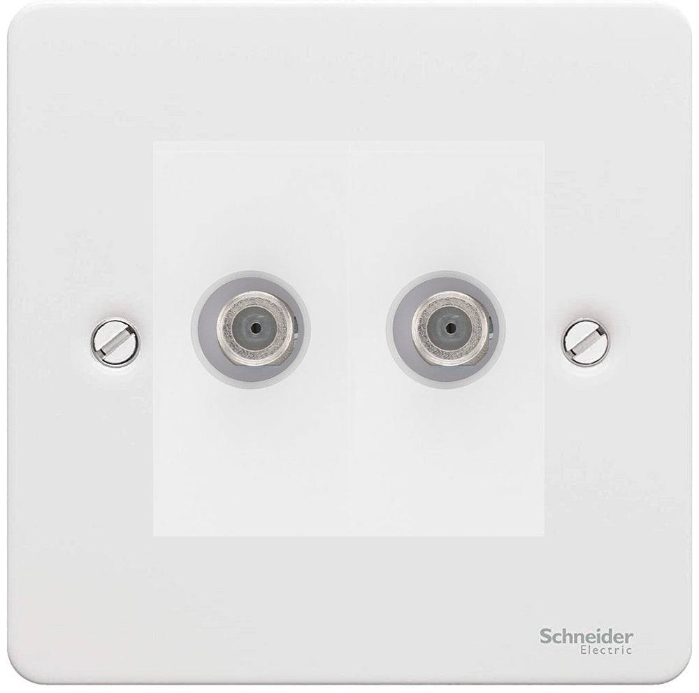 Schneider Ultimate Flat Plate White Metal Double Satellite Socket
