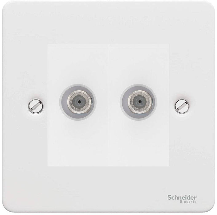 Schneider Ultimate Flat Plate White Metal Double Satellite Socket GU72302MWPW