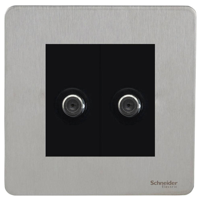Schneider Ultimate Screwless Stainless Steel Double Satellite Socket GU74302MBSS