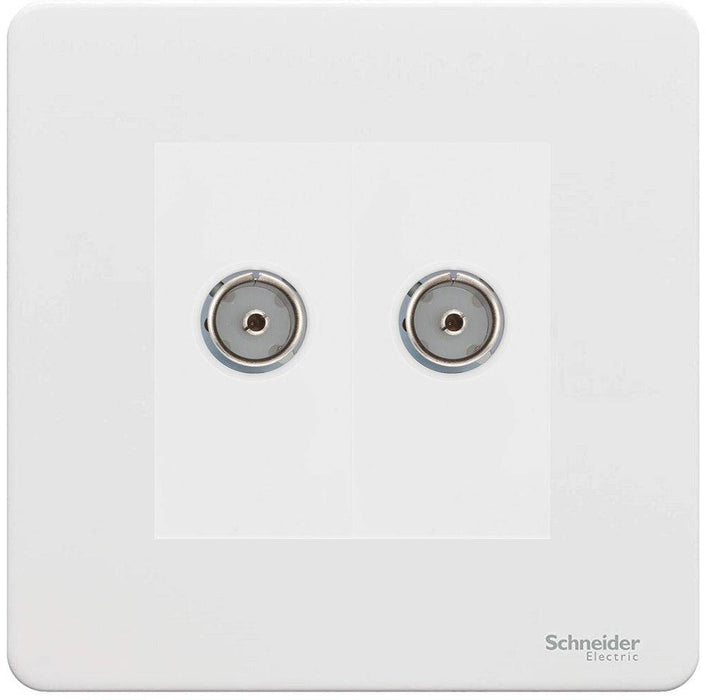 Schneider Ultimate Screwless White Metal Double Co-axial Socket GU7420MWPW Available from RS Electrical Supplies