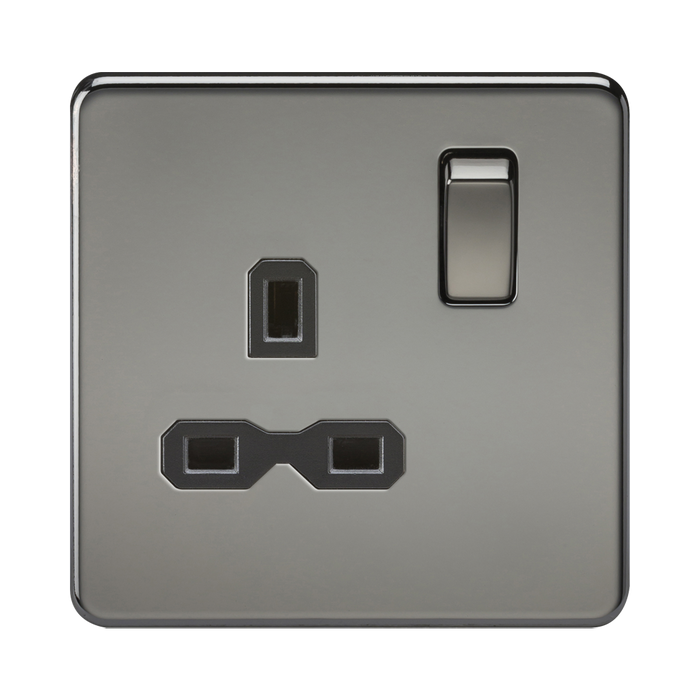 Knightsbridge Screwless Black Nickel Single Socket SFR7000BN