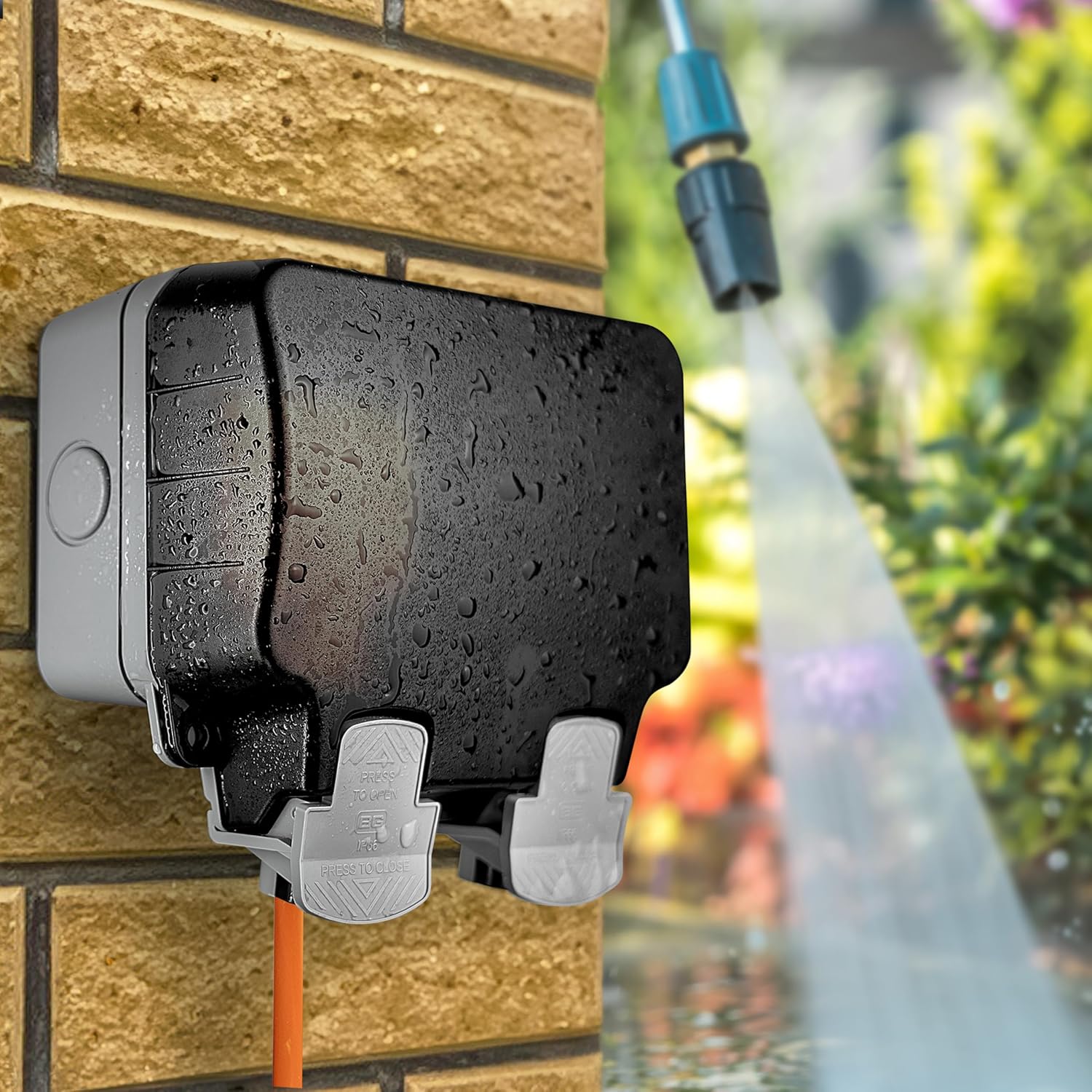 Weather proof socket on a wall
