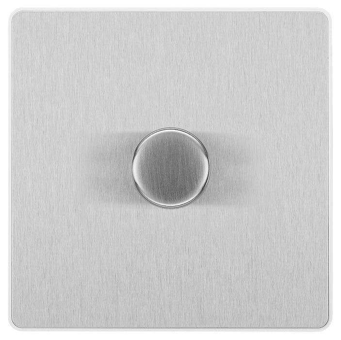 BG Evolve Brushed Steel 1G Dimmer Switch PCDBS81W Available from RS Electrical Supplies