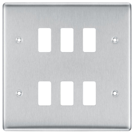 BG Nexus Metal Brushed Steel 6G Grid Plate RNBS6 Available from RS Electrical Supplies